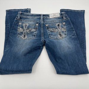 Miss Me Womens Jeans 30 Signature Slim Boot Embellished Designer Blue Denim Bead